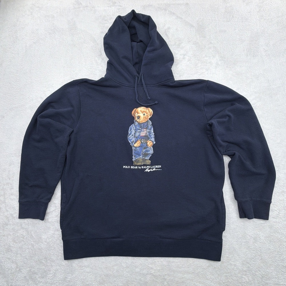 GENUINE Ralph Lauren Polo Bear Knitted Hoodie Men's XXL US Flag Teddy Sweater